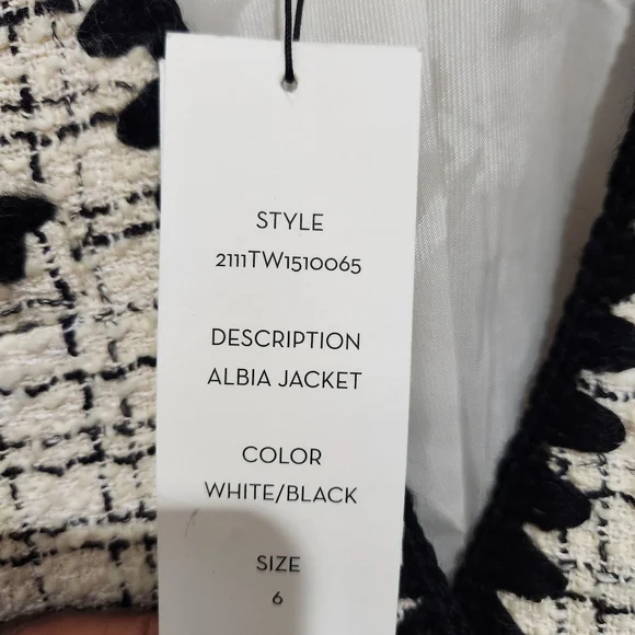 Veronica Beard Albia tweed jacket size 6 black and white new with tag